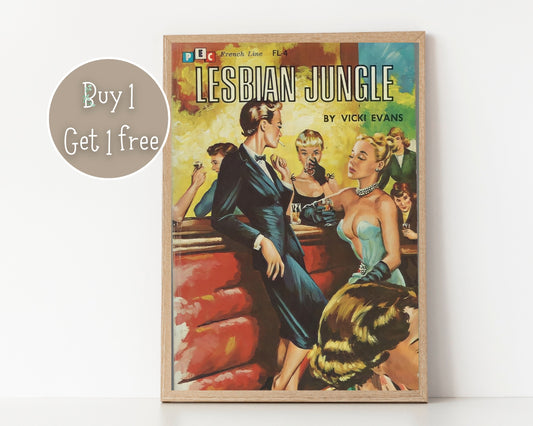 Pulp Cover Art | Lesbian Pulp Poster | Lesbian Art | LGBTQ | LGBTQIA | Queer Art Print | Lesbian jungle | Lesbian Pulp Art Print