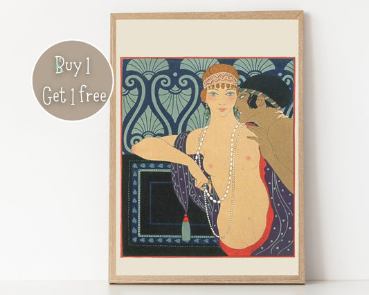 Lesbian Lovers by Georges Barbier Print Poster | Art deco | Lesbian Print | Lesbian Poster | Home Decor Wall Art | Vintage Famous Art