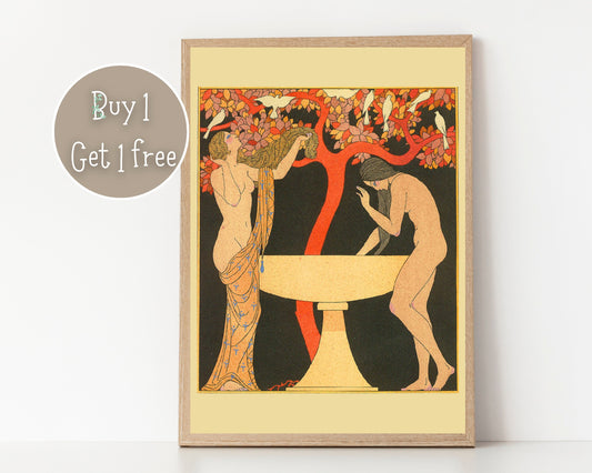 Lesbian Lovers by Georges Barbier Print Poster | Art deco | Lesbian Print | Lesbian Poster | Home Decor Wall Art | Vintage Famous Art