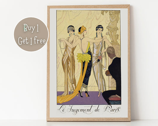 Judgement Paris by Georges Barbier Print Poster | Vintage Lesbian Art | Lesbian Print | Lesbian Poster | Home Decor Wall Art | Vintage Art