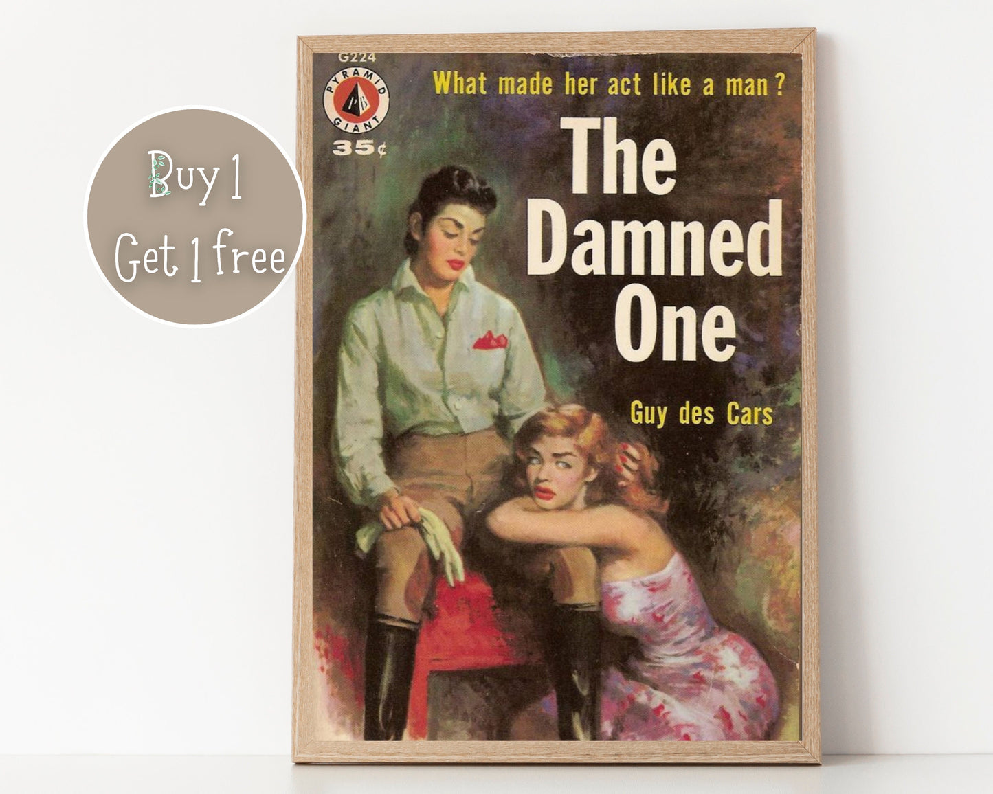 Pulp Cover Art | Lesbian Pulp Poster | Lesbian Art | LGBTQ | LGBTQIA | Queer Art Print | The Damned one | Lesbian Pulp Art Print