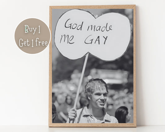 God Made me Gay Poster 1970 | Gay Art | Gay Rights Print | Vintage Wall Art | LGBT Prints | Pride Gift | Pride Poster | LGBTQ Art