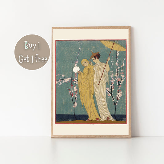 Lesbian Lovers by Georges Barbier Print Poster | Art deco | Lesbian Print | Lesbian Poster | Home Decor Wall Art | Vintage Famous Art